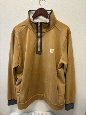 Carhartt Tan Quarter-Zip Sherpa-Lined Pullover